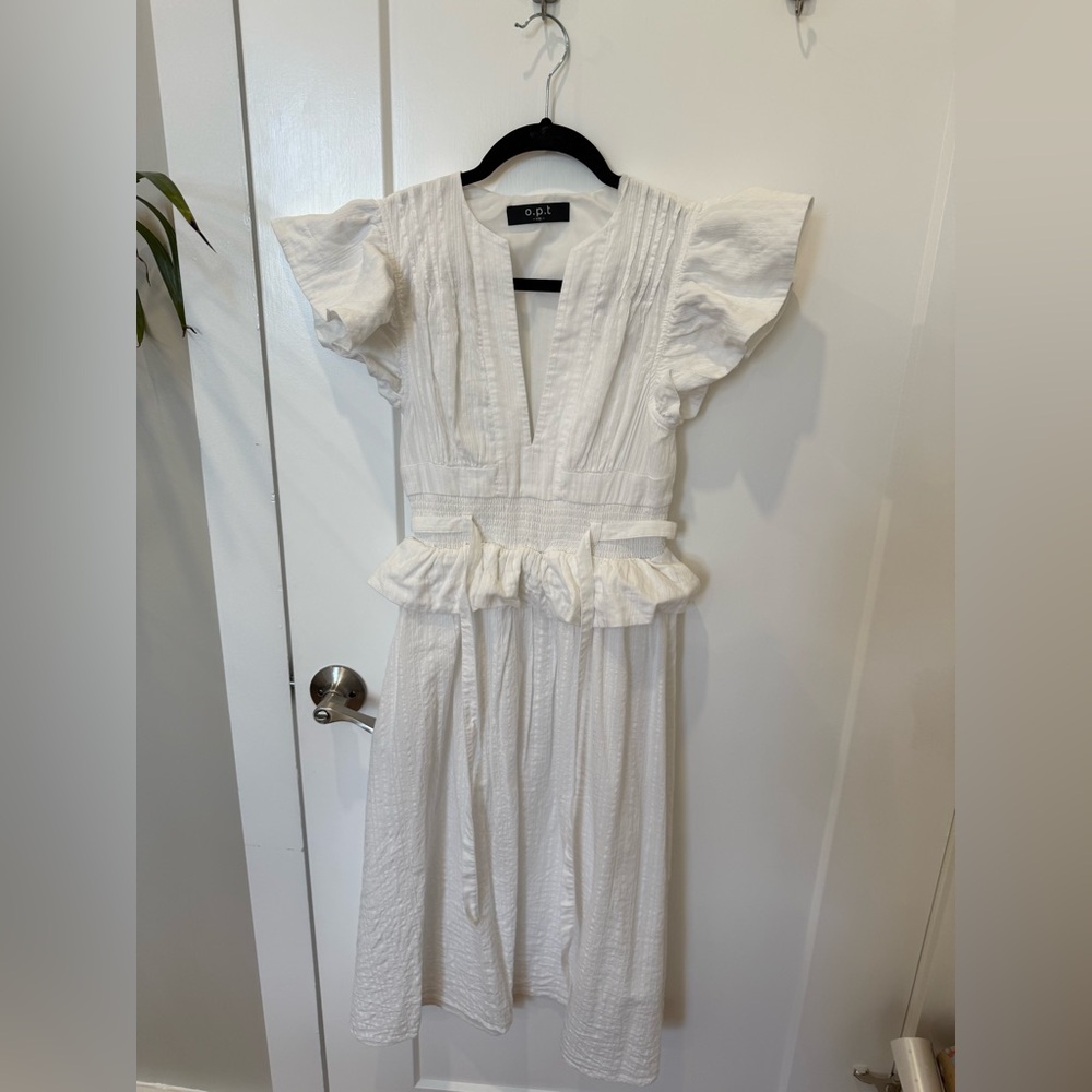 White Ruffle Sleeve Soft Linen Dress